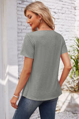 Decorative Button Scoop Neck T-Shirt