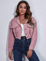 Collared Neck Dropped Shoulder Buttoned Jacket