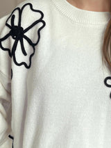 Flower Round Neck Long Sleeve Sweater