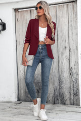 One Button Collared Neck Ruched Sleeve Blazer