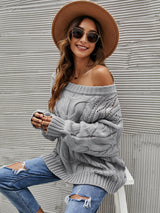 Cable Knit Openwork Off-Shoulder Sweater