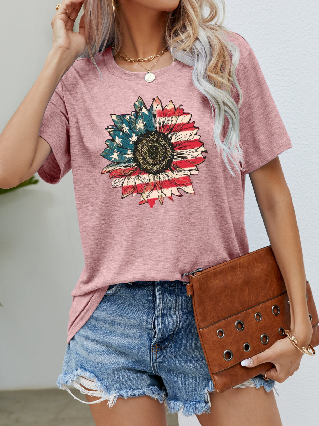 US Flag Flower Graphic Tee