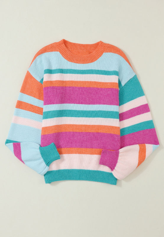 Striped Round Neck Drop Shoulder Sweater