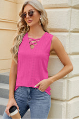 Eyelet Crisscross V-Neck Tank