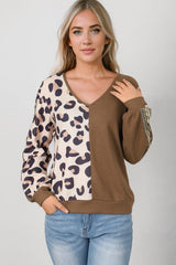 Leopard V-Neck Waffle-Knit Top