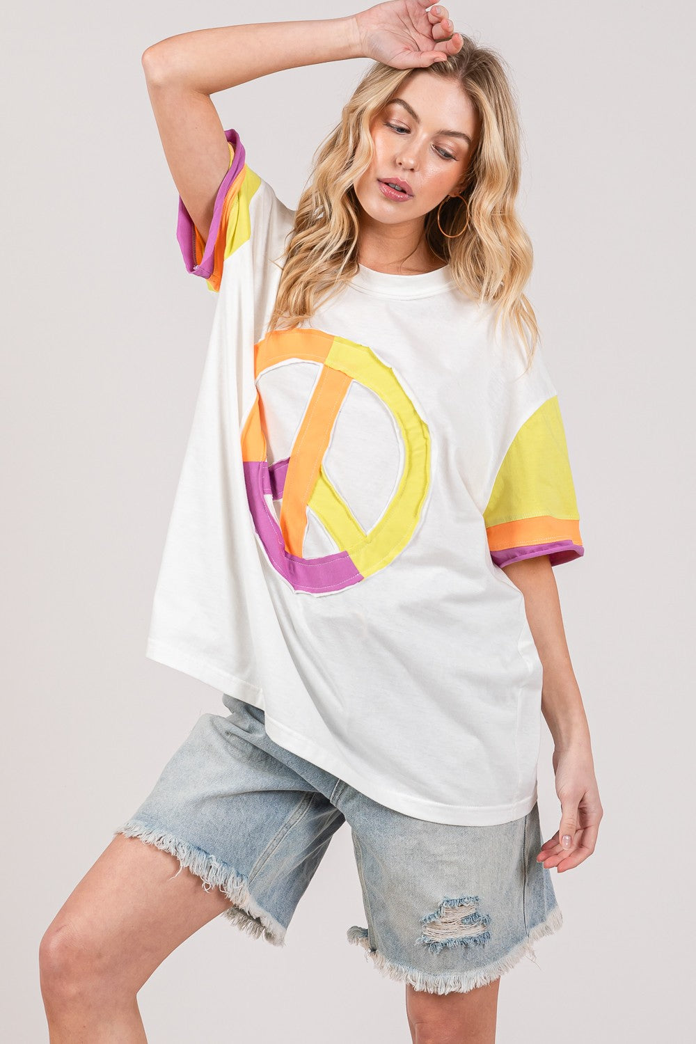 SAGE + FIG Color Block Peace Applique T-Shirt