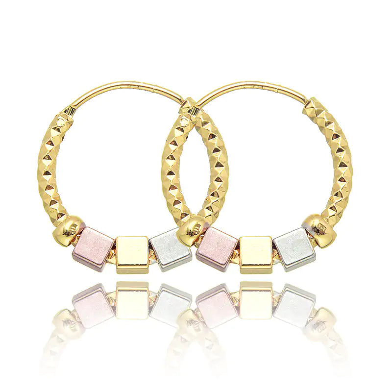 Hollow Rosette Earrings With Gold Contrast Hoops