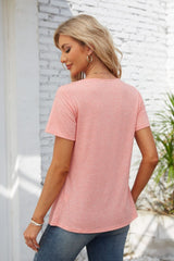 Decorative Button Scoop Neck T-Shirt