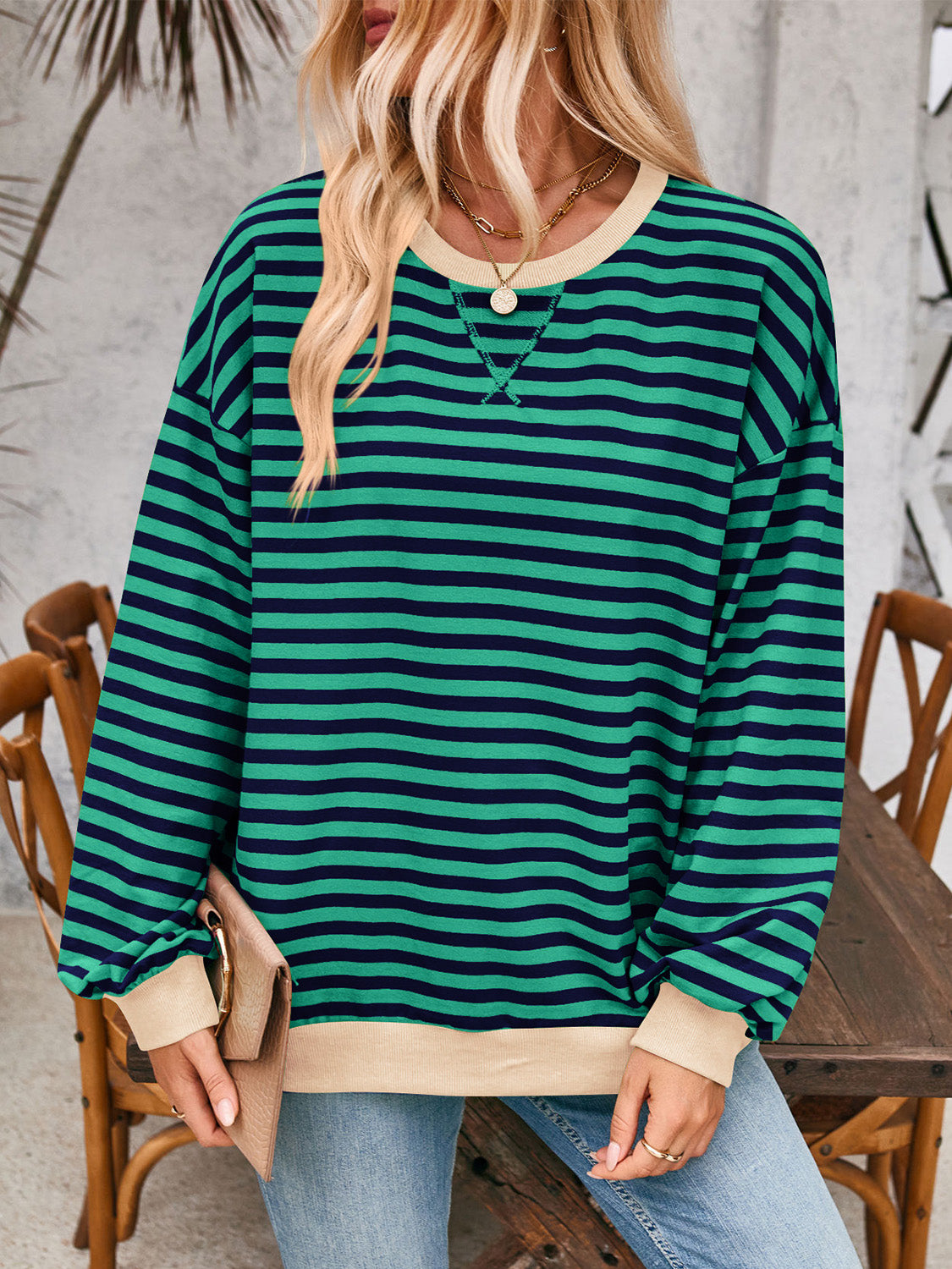 Lovelet Contrast Striped Long Sleeve Sweatshirt