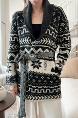 Snowflakes Collared Neck Long Sleeve Cardigan