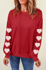 Heart Round Neck Dropped Shoulder Sweatshirt