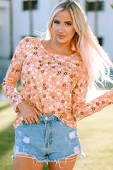 Floral Print Round Neck Long Sleeve Tee