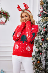 Christmas Tree Round Neck Long Sleeve Sweater