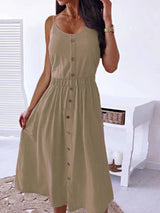 Decorative Button Spaghetti Strap Dress