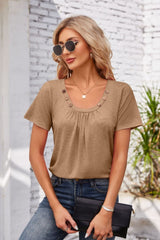 Decorative Button Scoop Neck T-Shirt