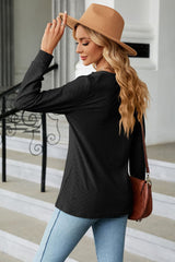 Notched Neck Long Sleeve Buttoned Blouse