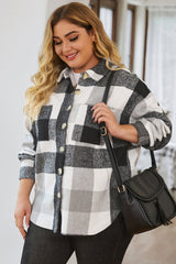 Plus Size Plaid Button Up Collared Neck Jacket