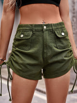 Drawstring Denim Shorts with Pockets