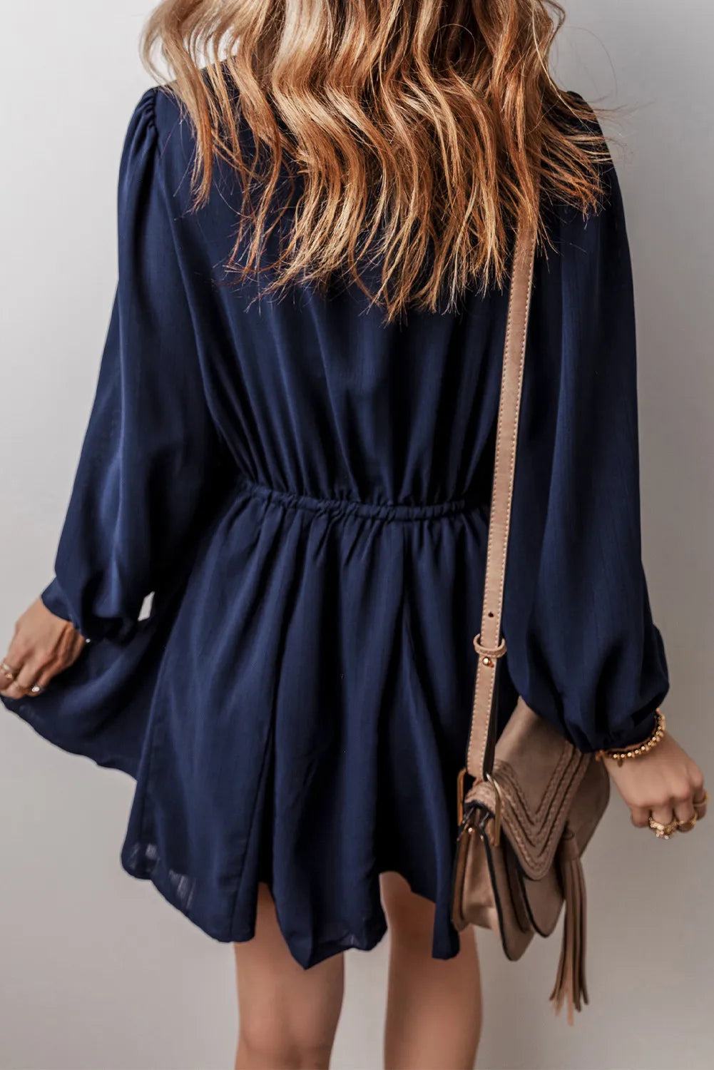 Drawstring Half Button Long Sleeve Dress