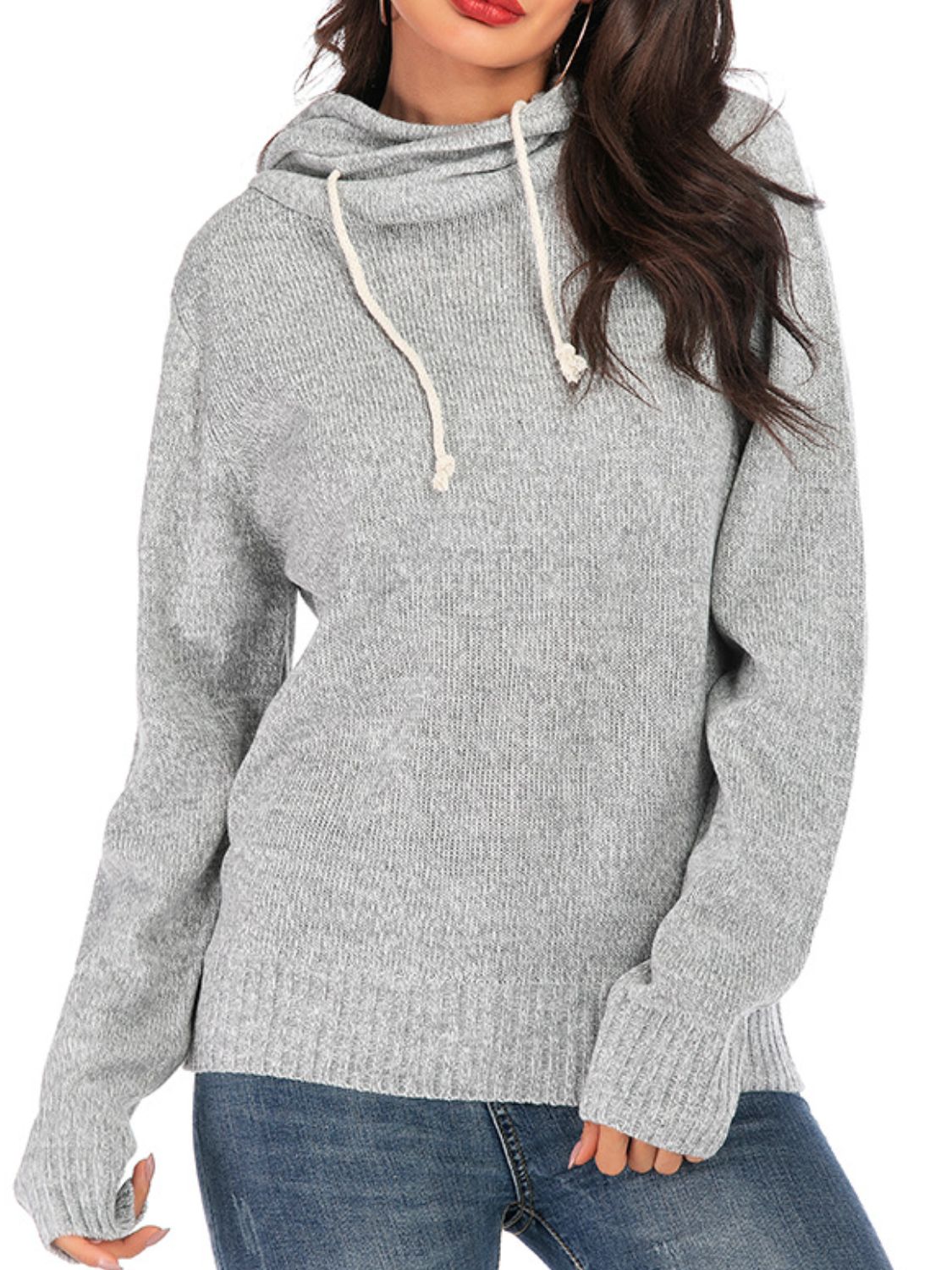 Drawstring Mock Neck Long Sleeve Sweater