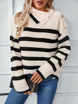 Buttoned Striped Long Sleeve Sweater