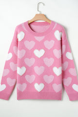 Pearl Trim Heart Round Neck Long Sleeve Sweater