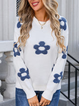 Angel Wings Flower Round Neck Long Sleeve Sweater