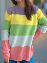 Color Block Round Neck Long Sleeve Sweater