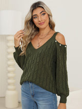 Cable-Knit Cold Shoulder Sweater