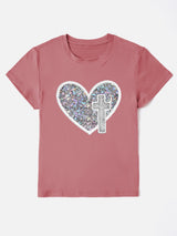 Graphic Heart Round Neck Short Sleeve T-Shirt