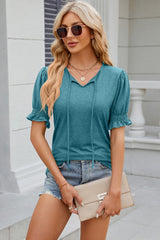 Tie Neck Flounce Sleeve Blouse