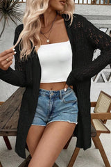 Openwork Open Front Long Sleeve Cardigan