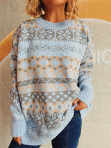 Geometric Round Neck Dropped Shoulder Sweater