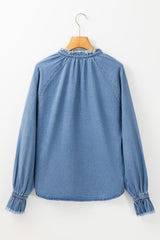 Half Button Long Sleeve Denim Top