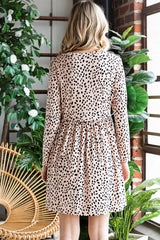 Printed Round Neck Long Sleeve Dress