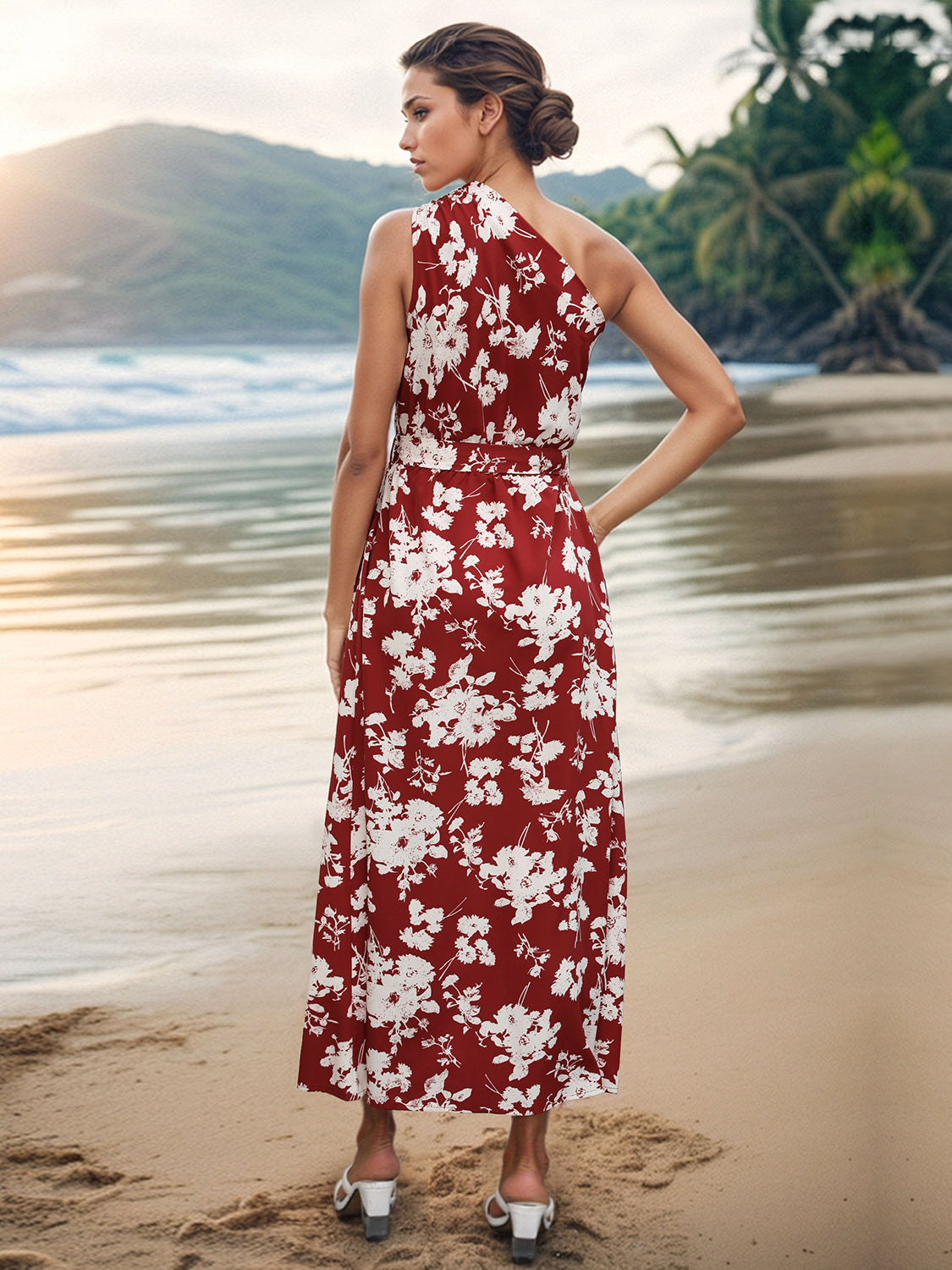 Perfee Printed Single Shoulder Sleeveless Dress