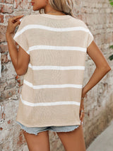 Mandy Striped Round Neck Short Sleeve Knit Top