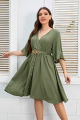 Honey Plus Size Surplice Neck Half Sleeve Dress