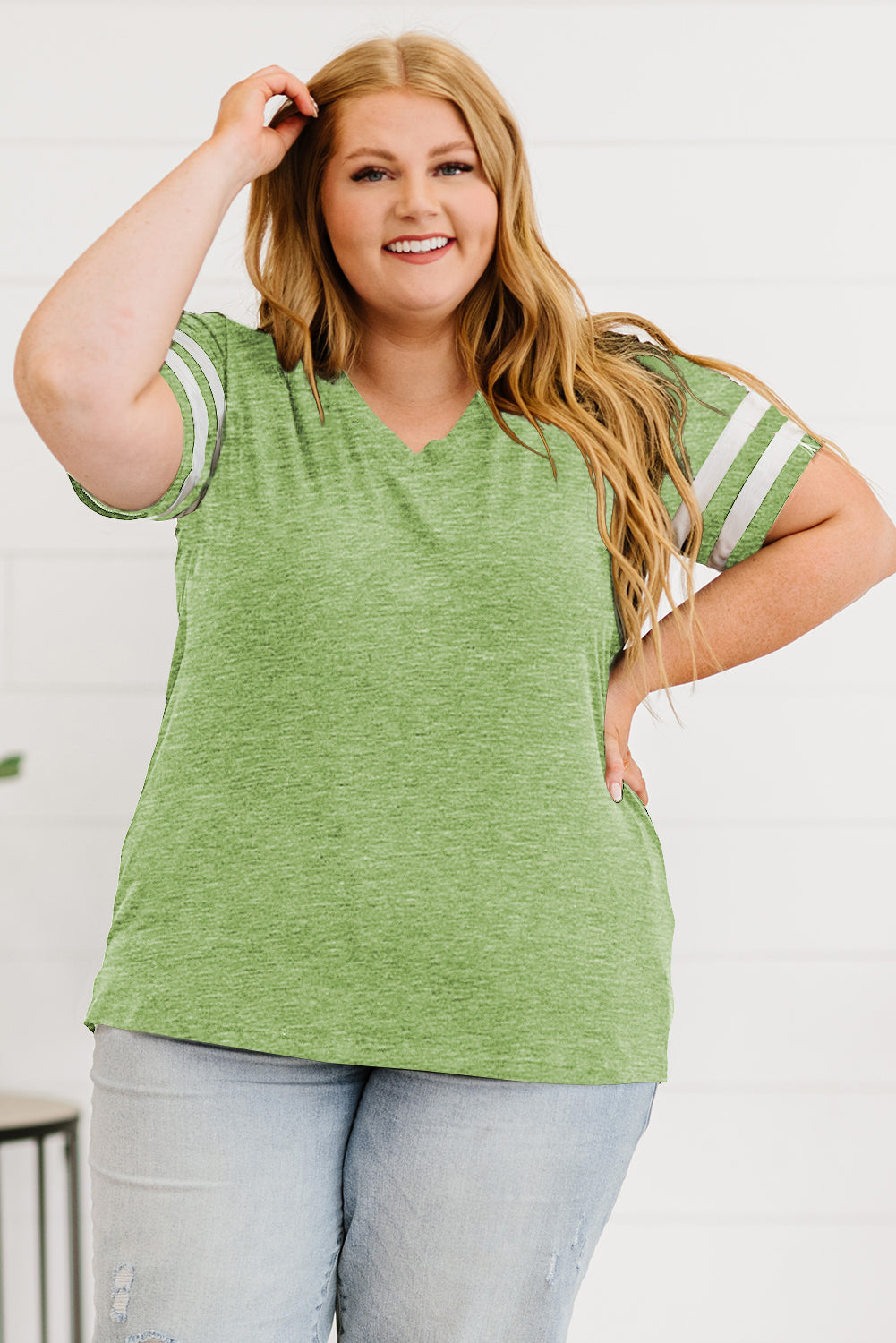 Plus Size Striped V-Neck Tee Shirt