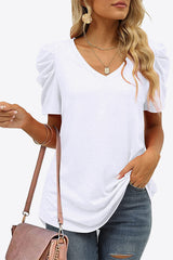 V-Neck Puff Sleeve Tee