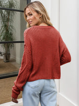 Cable-Knit Round Neck Dropped Shoulder Sweater