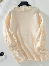 Cable-Knit Notched Long Sleeve Sweater