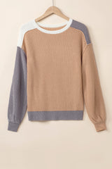 Color Block Round Neck Drop Shoulder Sweater