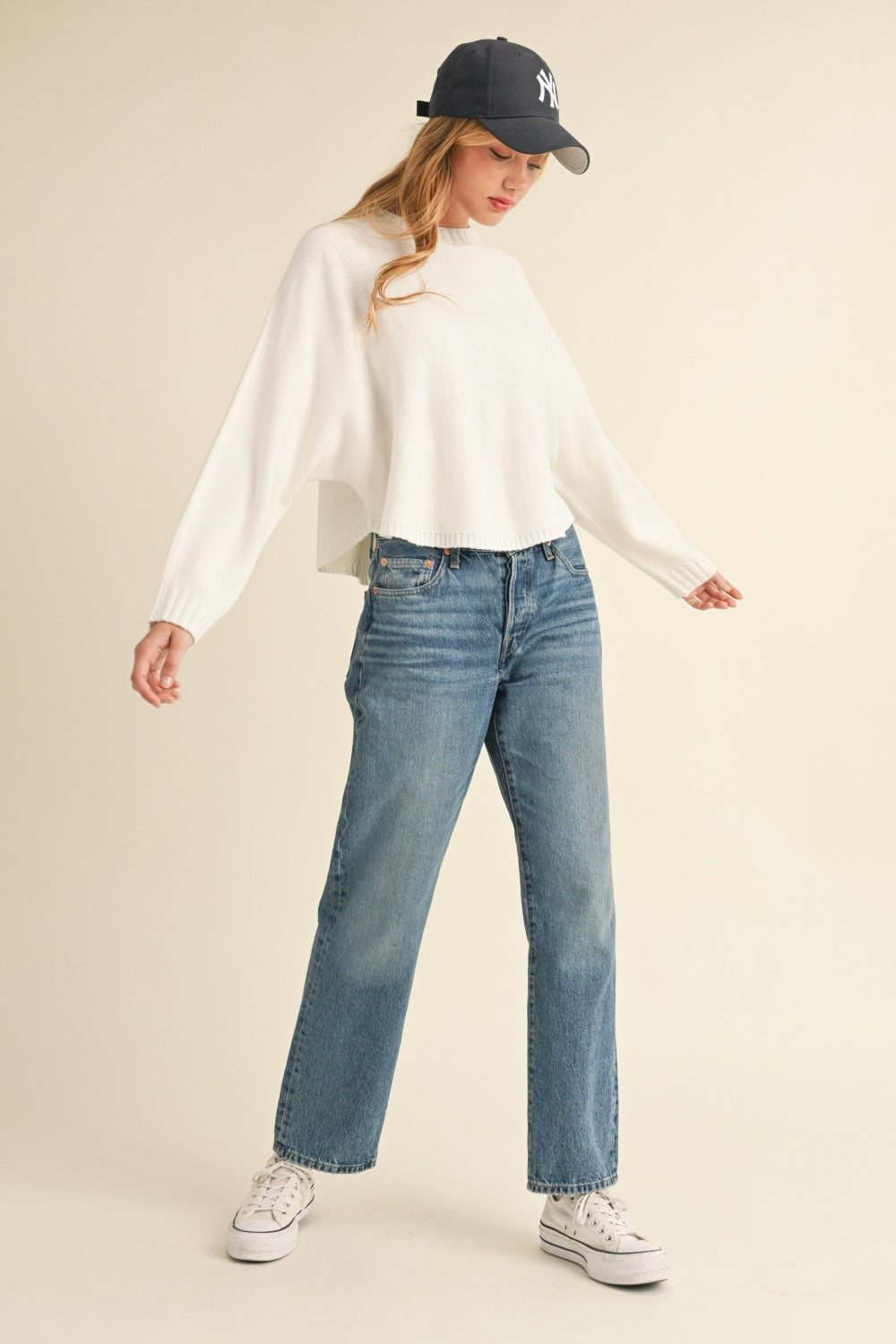 Mable Round Neck Dolman Sleeve Cropped Sweater