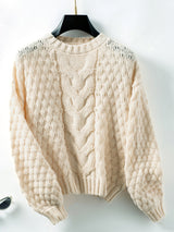 Cable-Knit Round Neck Long Sleeve Sweater