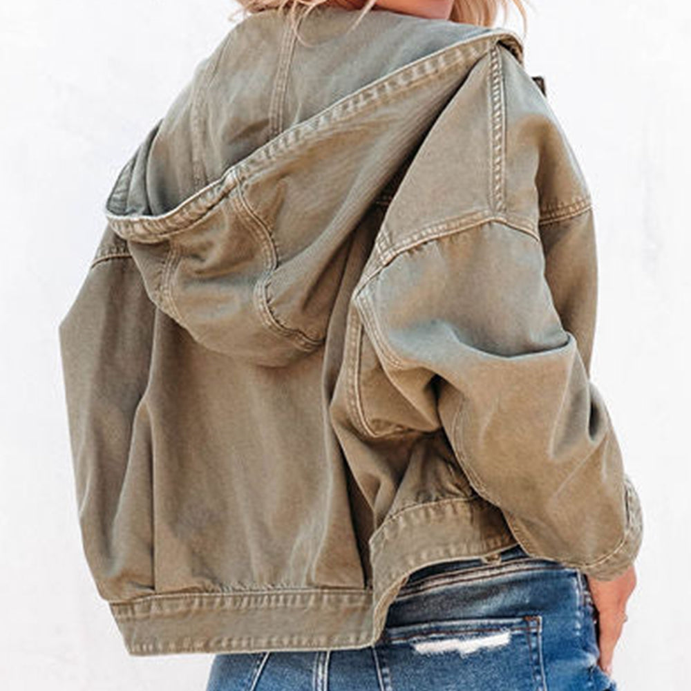 Hooded Dropped Shoulder Denim Jacket