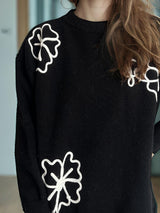 Flower Round Neck Long Sleeve Sweater