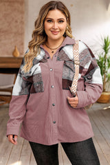 Plus Size Plaid Snap Down Jacket with Pockets