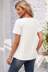 Decorative Button Scoop Neck T-Shirt