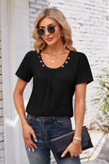 Decorative Button Scoop Neck T-Shirt